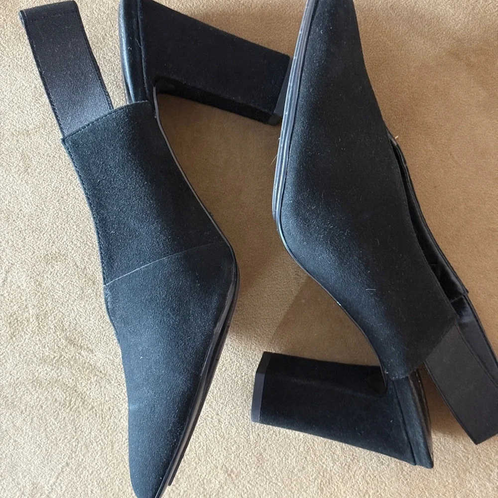 Donald Pliner Black Suede High Heel Sling-back Pointed Toe Pumps Size 9.5 Med